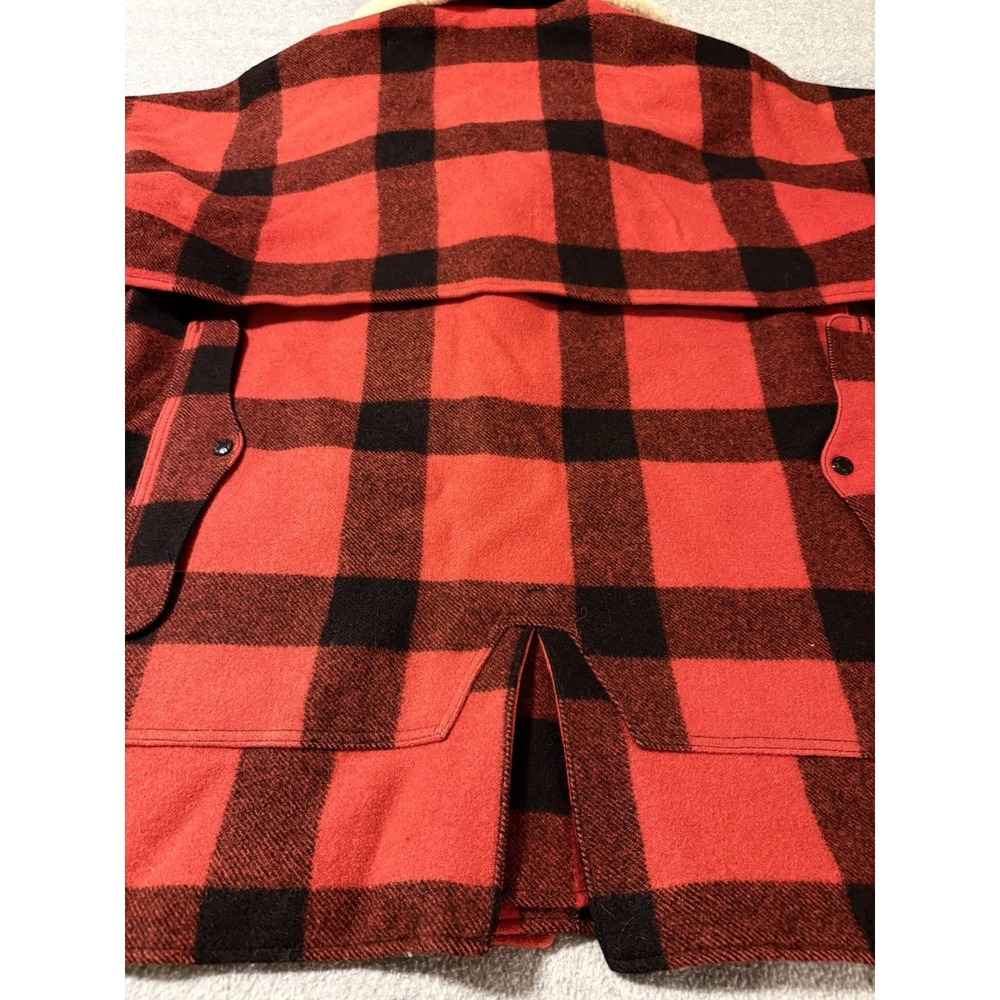 VTG CC Filson Mackinaw Wool Packer Coat Men's 48 Red Buffalo Plaid Shearling USA - Picture 8 of 16